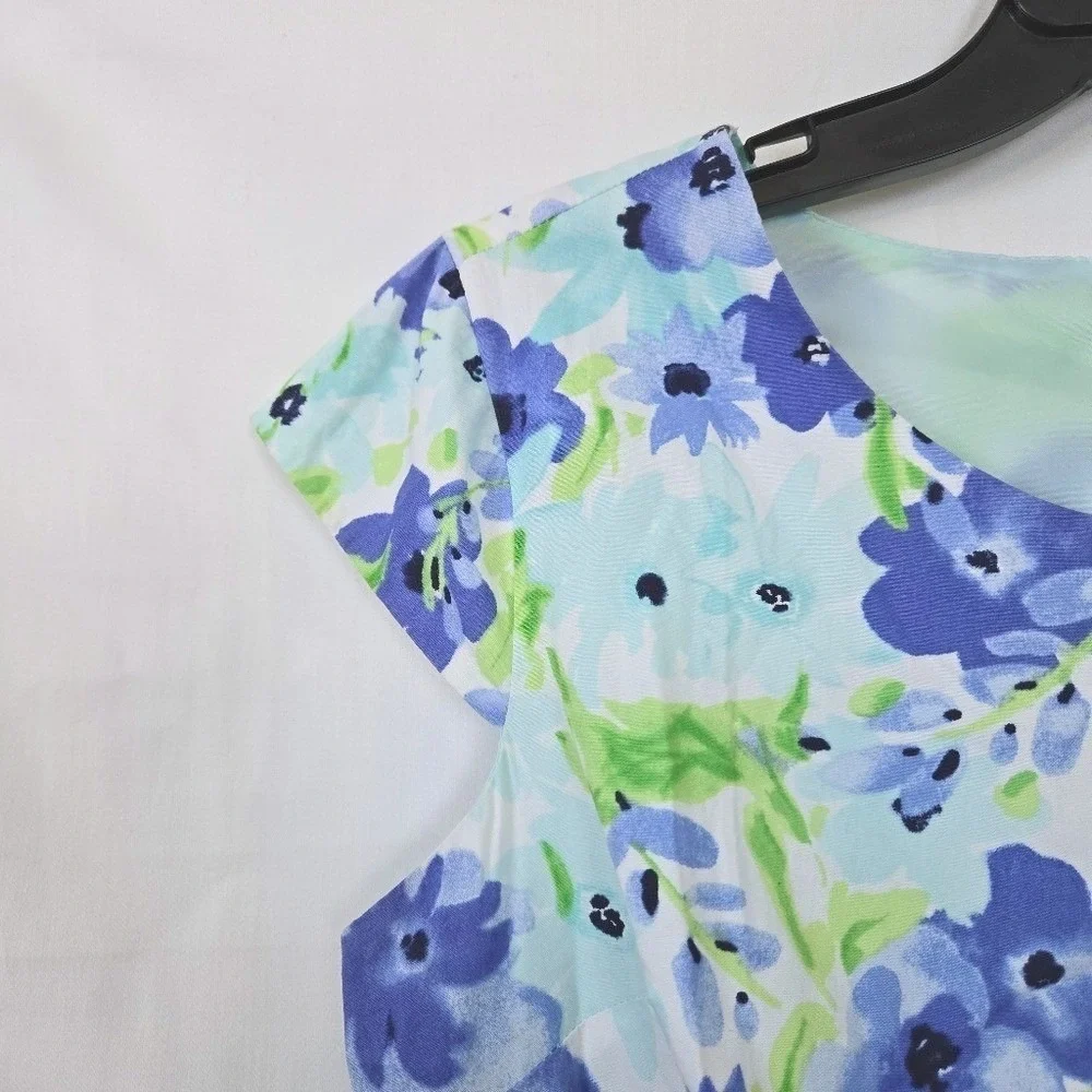 Gymboree Womens Blue Garden Floral‎ Cap Sleeve Fit & Flare Mom Dress 4 Cottage